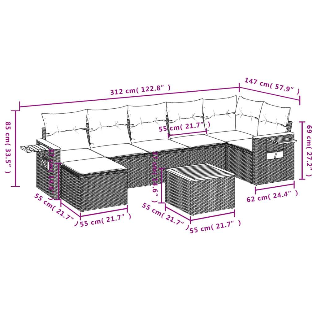 Set Divani da Giardino con Cuscini 8 pz Nero in Polyrattan | homemem39