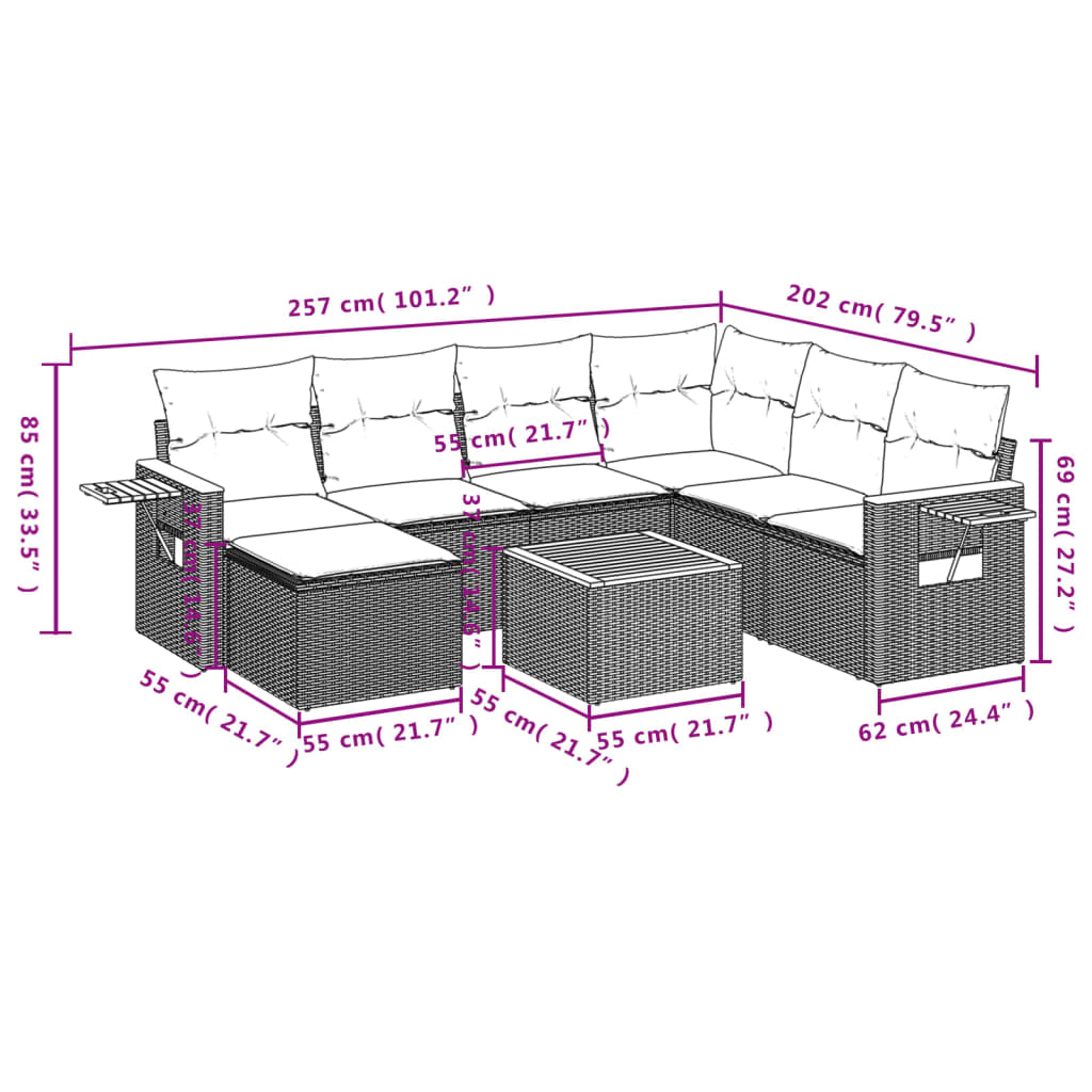 Set Divano da Giardino 8 pz con Cuscini Grigio in Polyrattan | homemem39