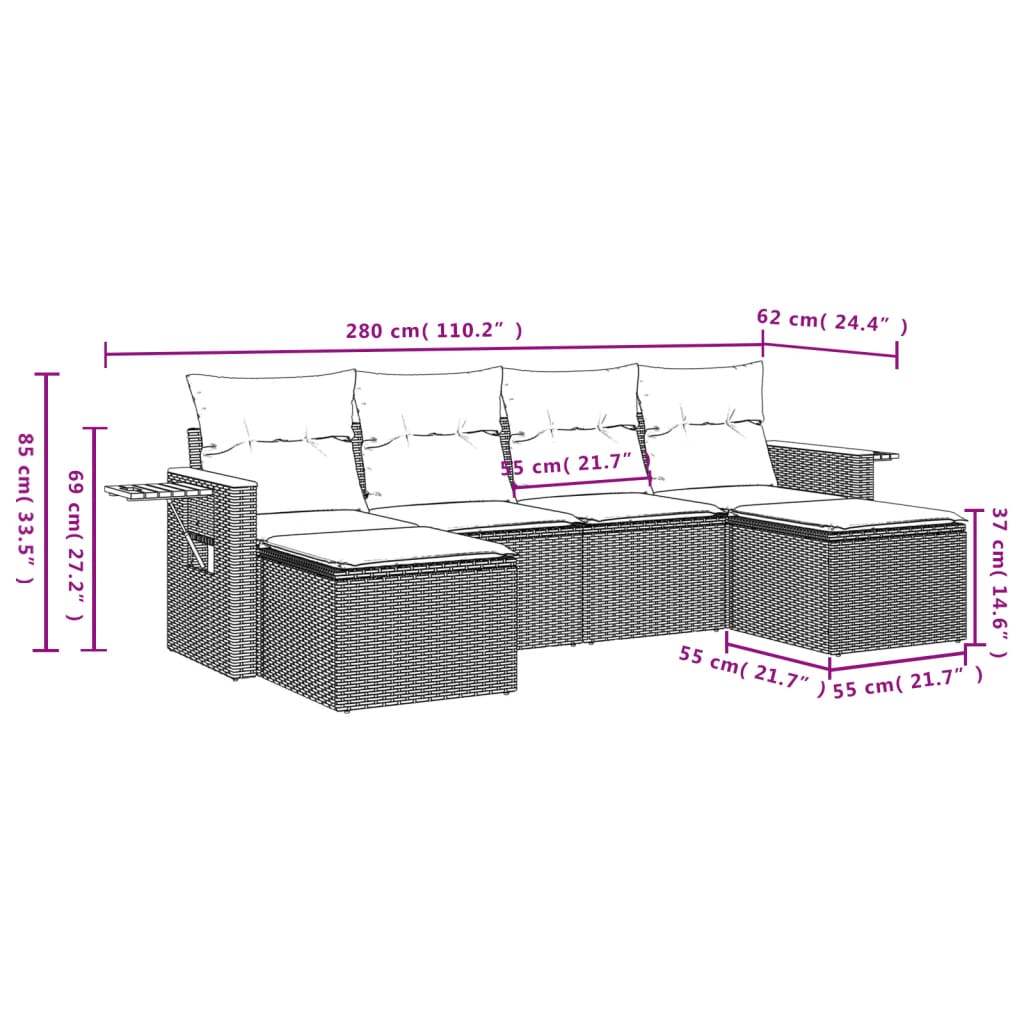 Set Divano da Giardino 6 pz con Cuscini Grigio in Polyrattan