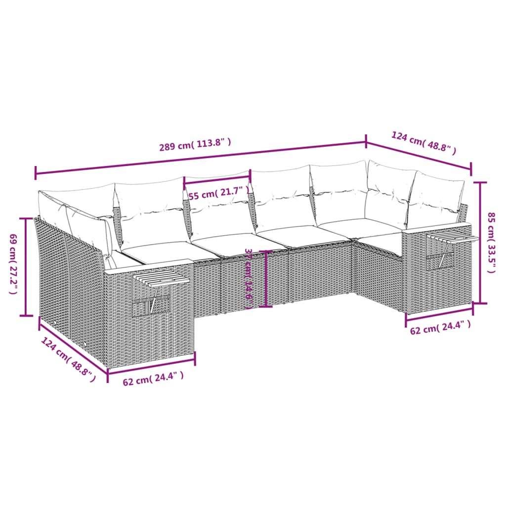 Set Divani da Giardino 7 pz con Cuscini Grigio in Polyrattan | homemem39