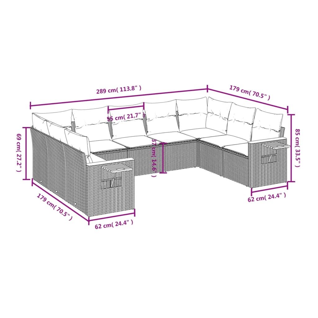 Set Divano da Giardino 9 pz con Cuscini Beige in Polyrattan | homemem39