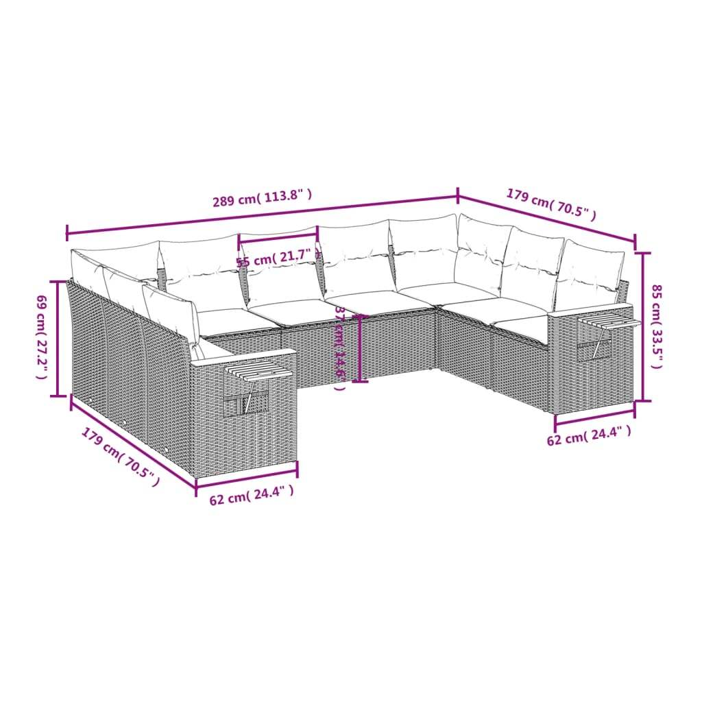 Set Divano da Giardino 9 pz con Cuscini Grigio in Polyrattan | homemem39