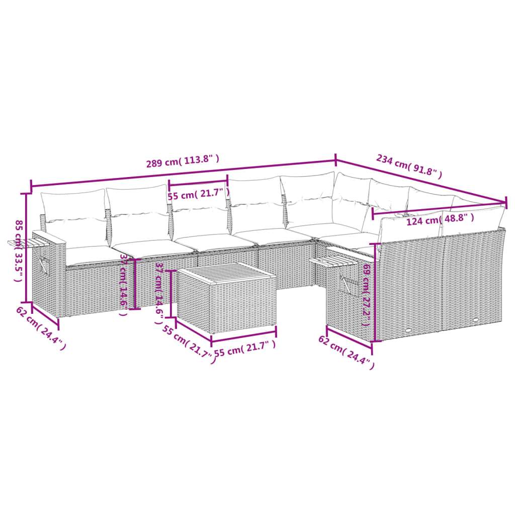 Set Divani da Giardino 10pz con Cuscini in Polyrattan Nero | homemem39