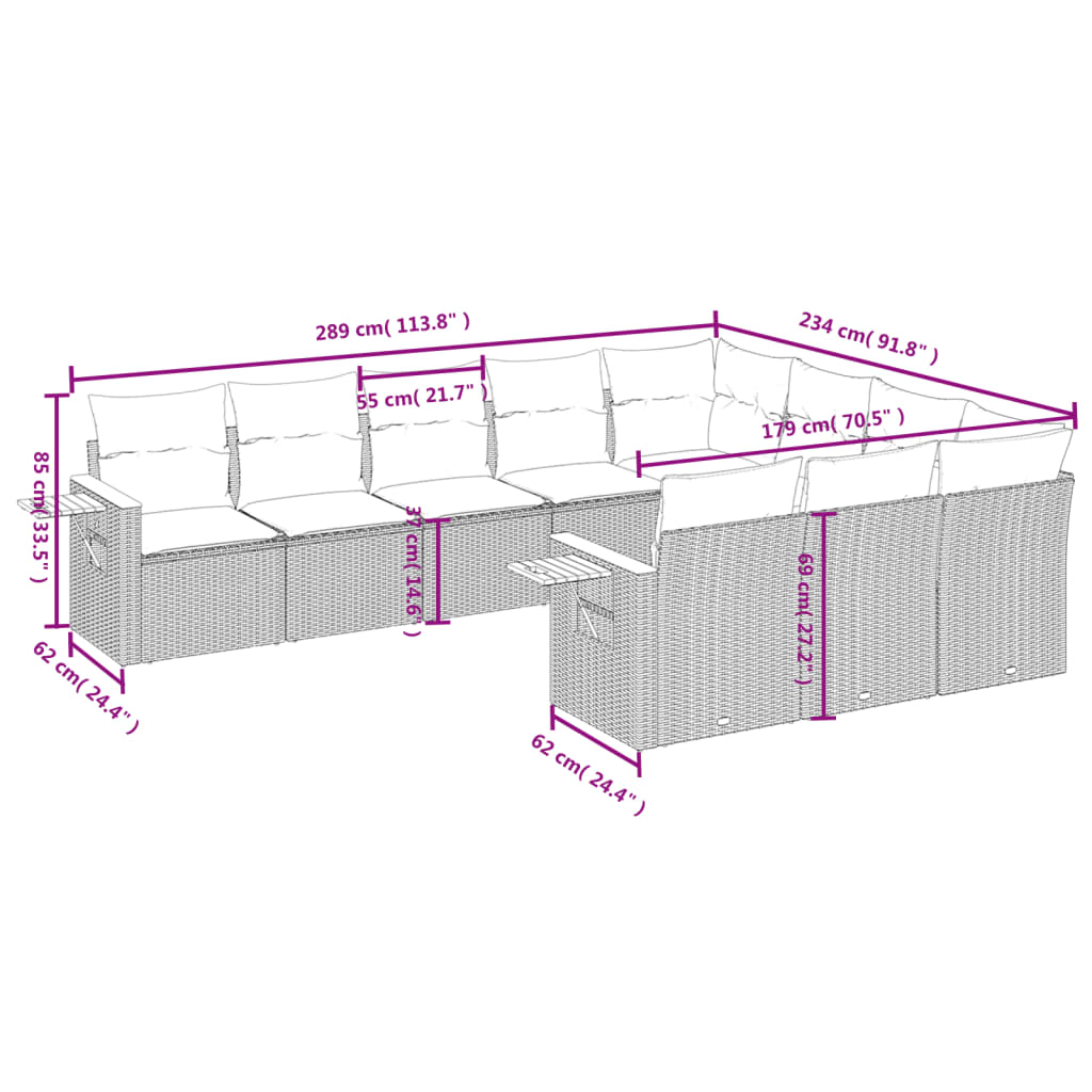 Set Divano da Giardino 10 pz con Cuscini Grigio in Polyrattan | homemem39
