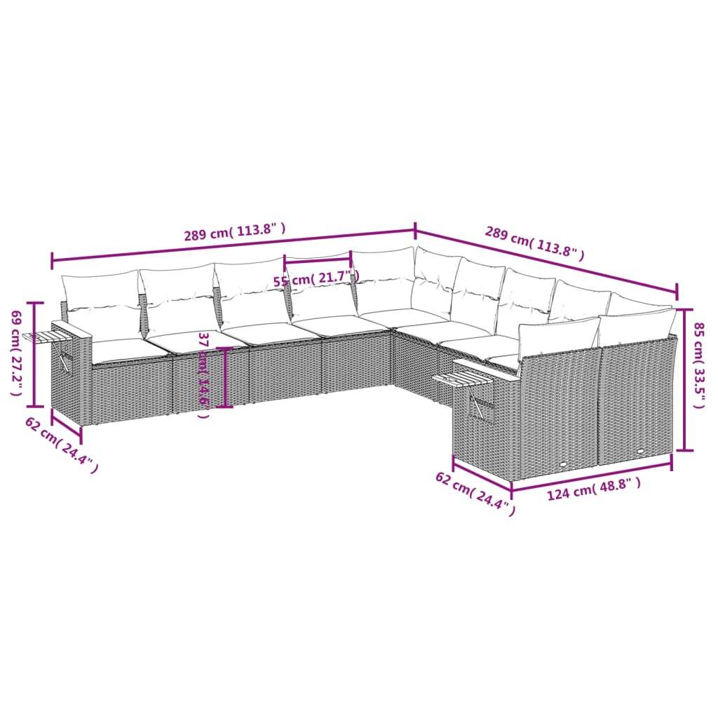 Set Divano da Giardino 10 pz con Cuscini Grigio in Polyrattan | homemem39