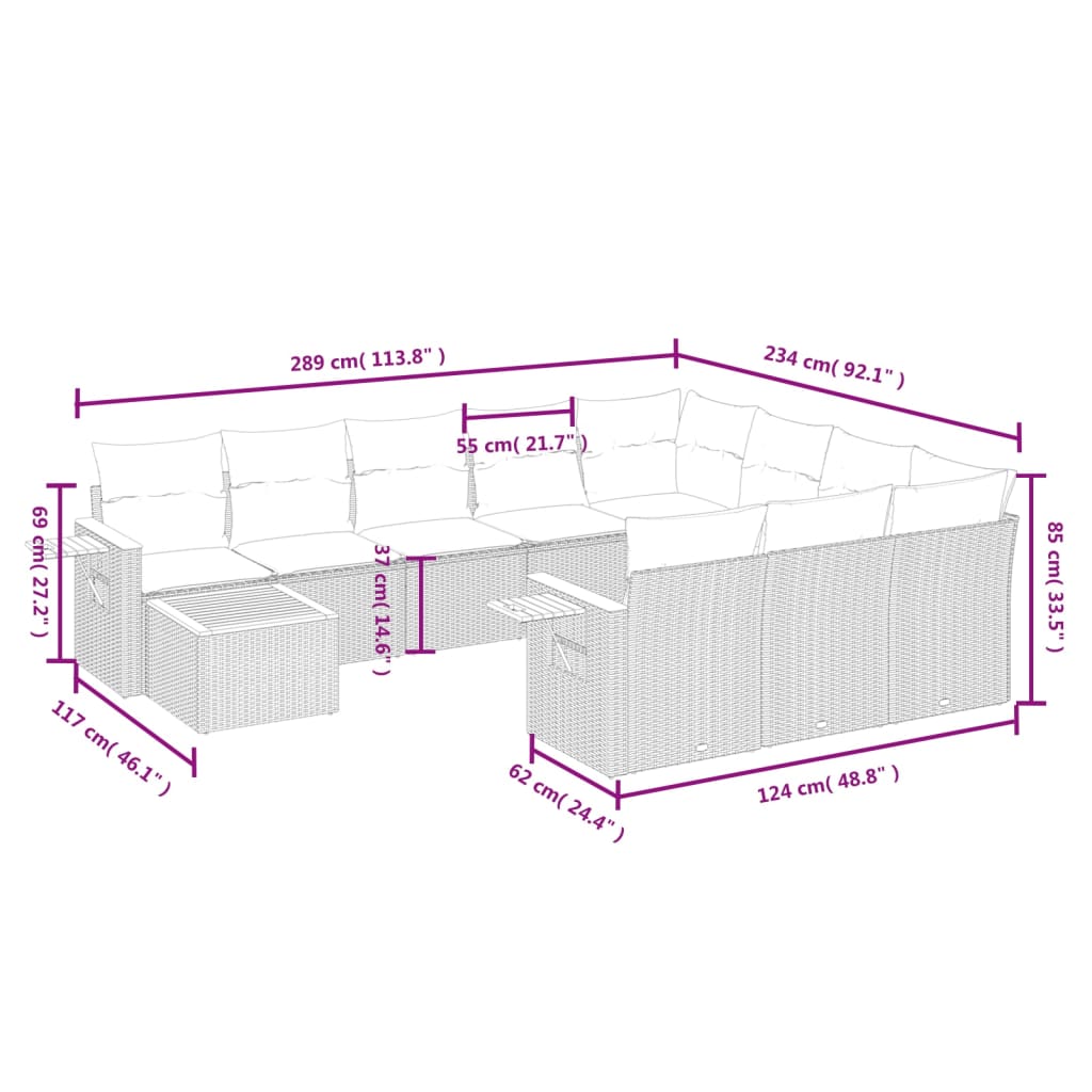 Set Divani da Giardino 11 pz con Cuscini in Polyrattan Nero | homemem39