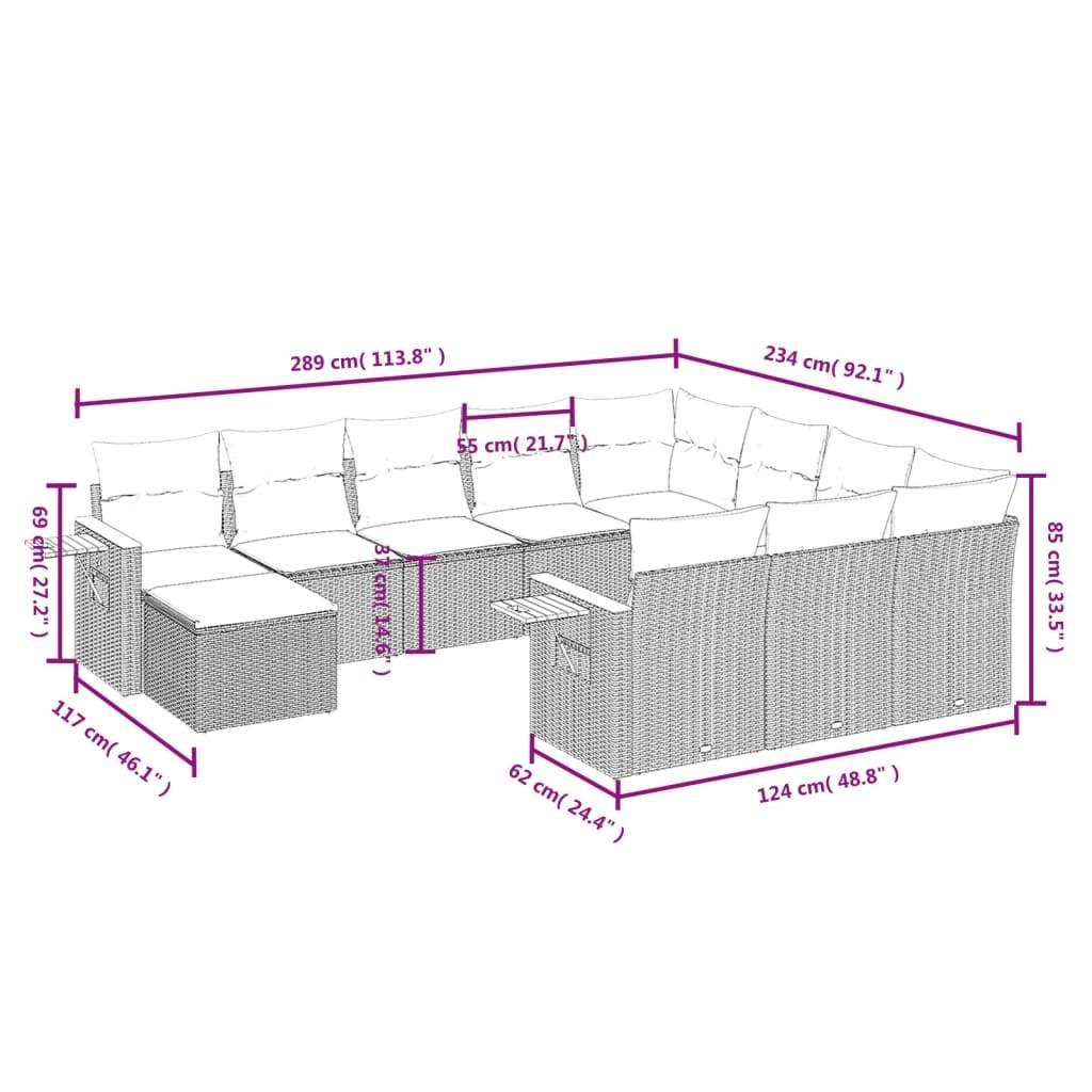 Set Divani da Giardino 11 pz con Cuscini in Polyrattan Nero | homemem39