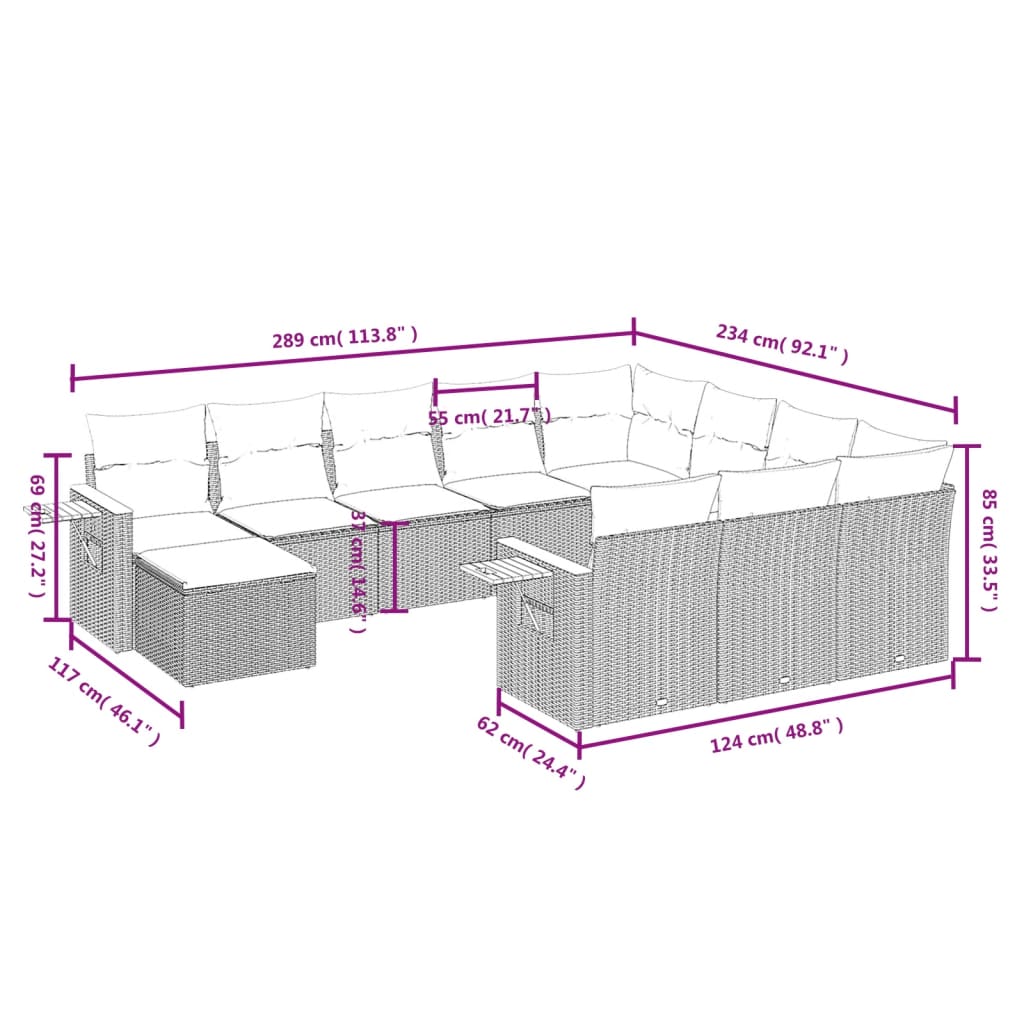 Set Divani da Giardino 11 pz con Cuscini Beige in Polyrattan | homemem39