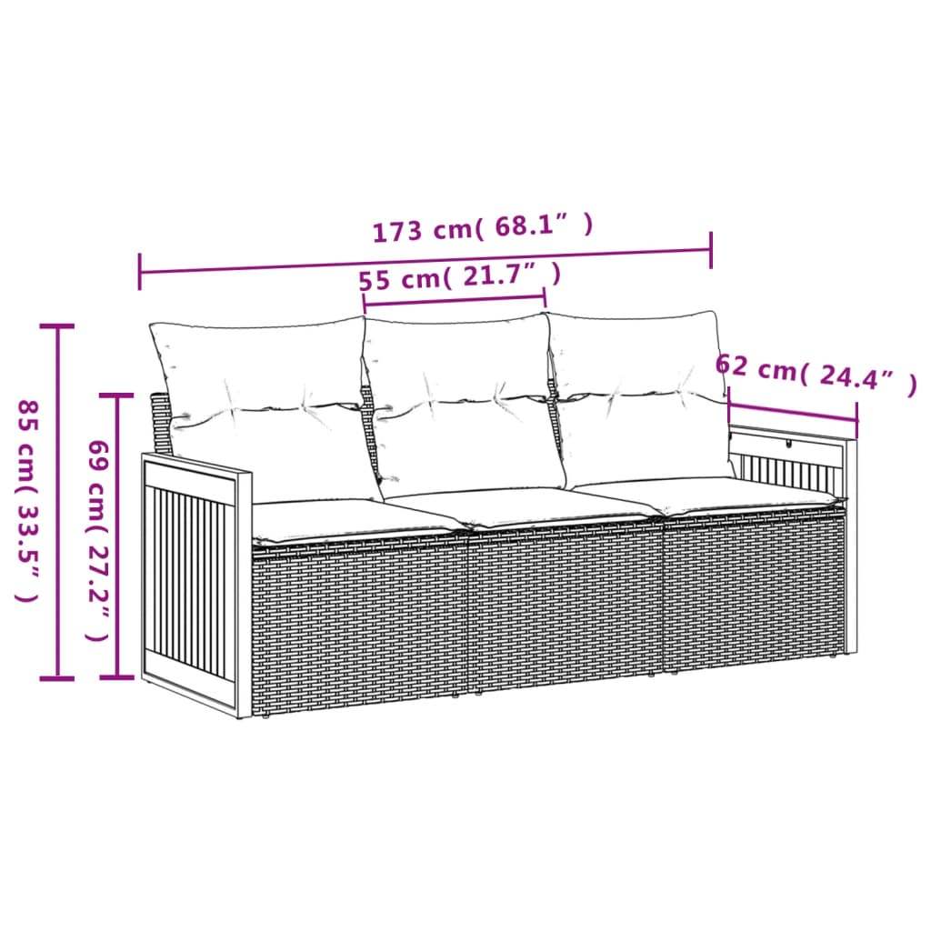 Set Divani da Giardino 3 pz con Cuscini in Polyrattan Nero - homemem39