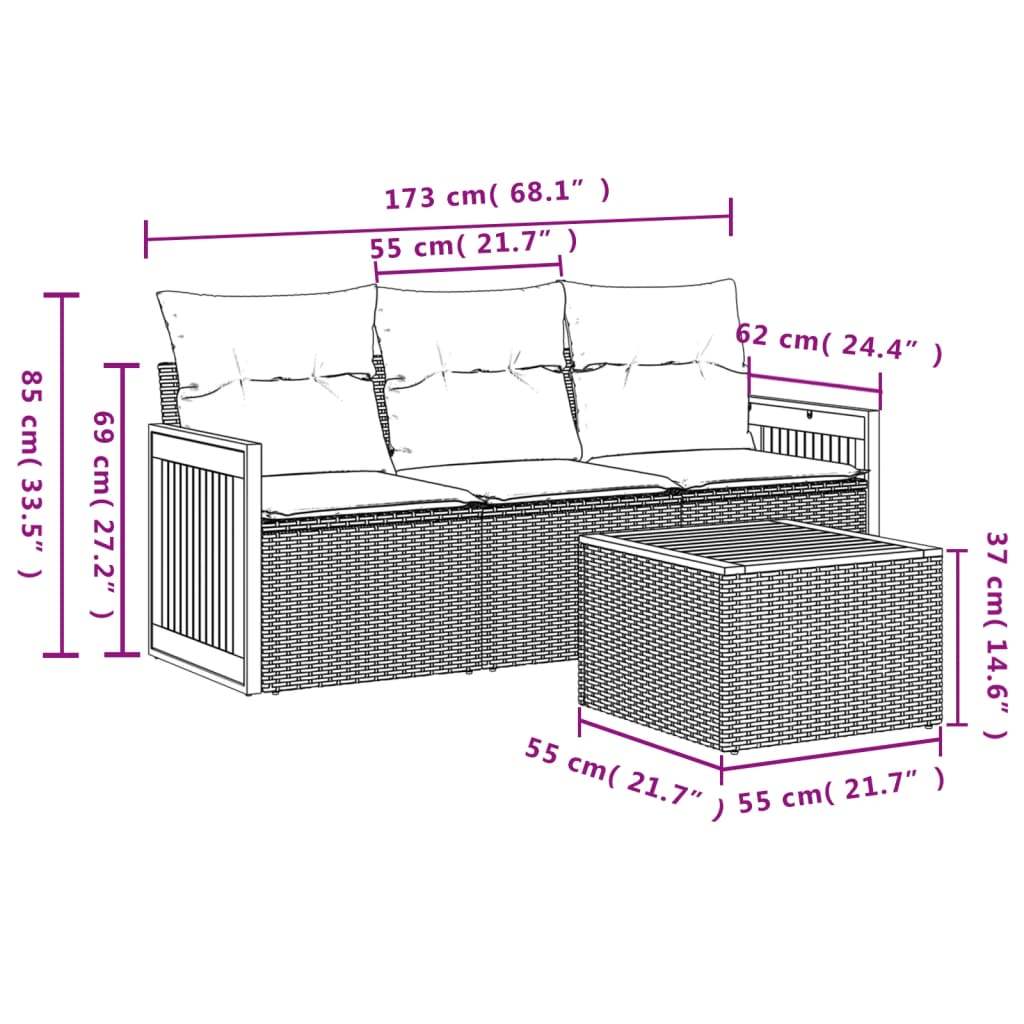 Set Divani da Giardino 4 pz con Cuscini Nero in Polyrattan | homemem39