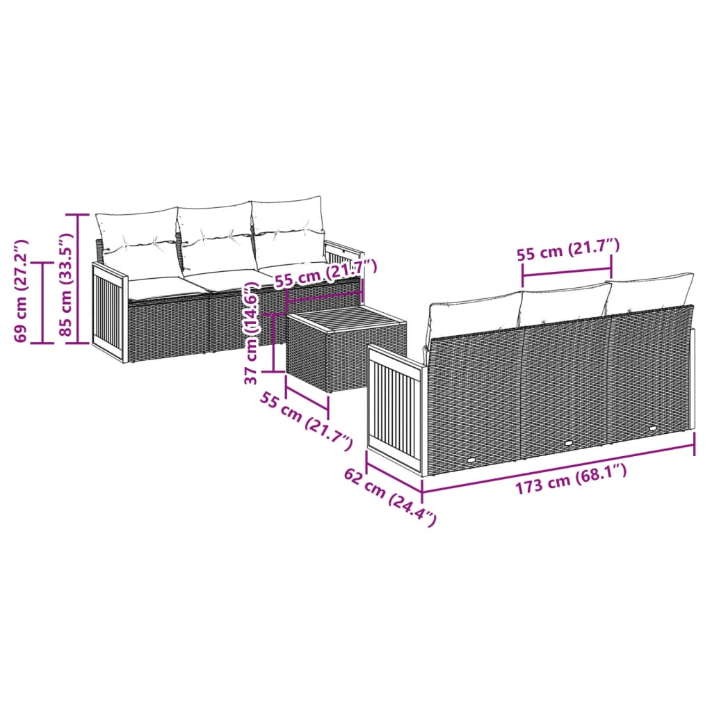 Set Divani da Giardino 7 pz con Cuscini Beige in Polyrattan | homemem39