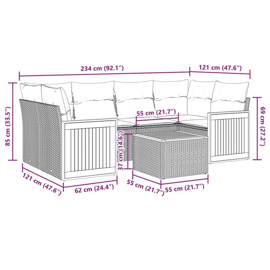 Set Divani da Giardino 7 pz con Cuscini Beige in Polyrattan