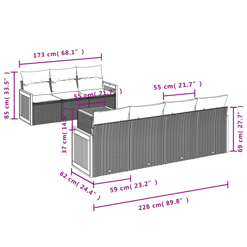 Set Divani da Giardino con Cuscini 8 pz Nero in Polyrattan | homemem39