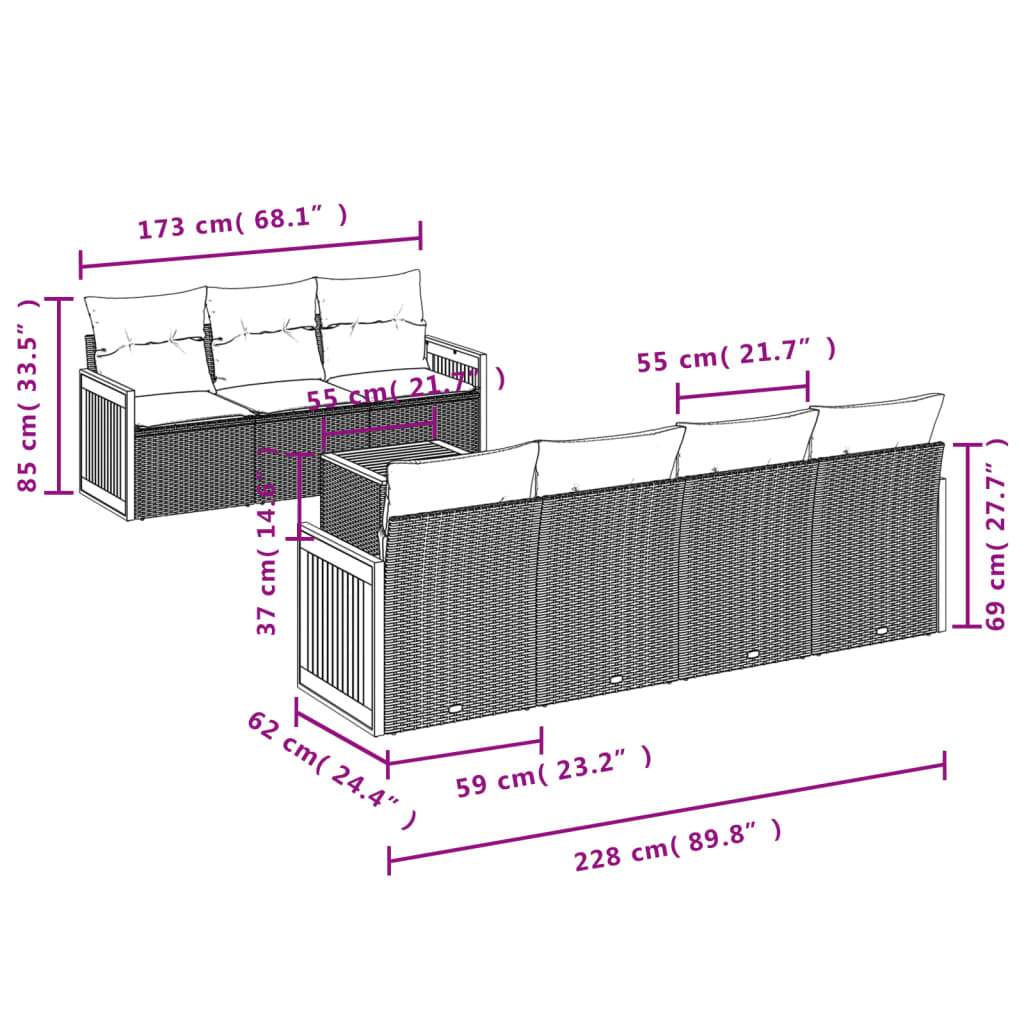 Set Divano da Giardino 8 pz con Cuscini Beige in Polyrattan | homemem39