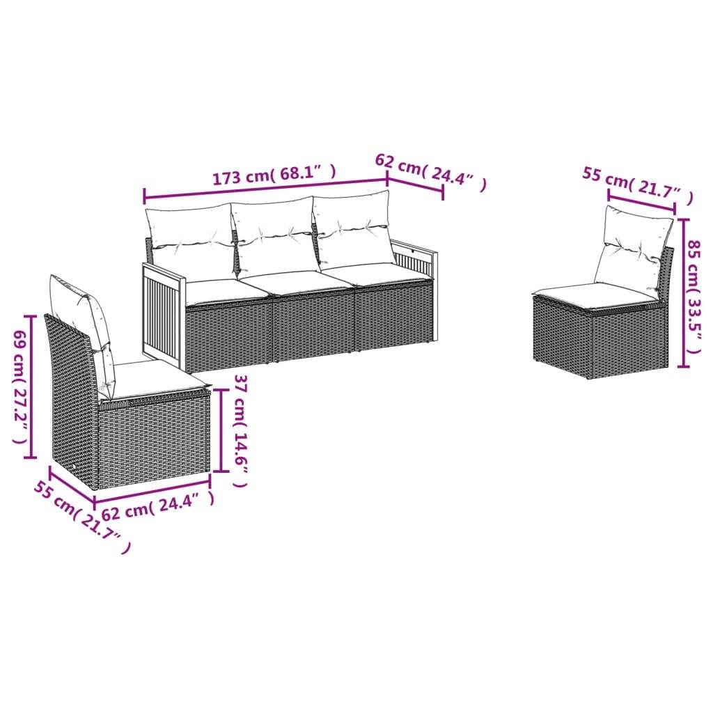 Set Divano da Giardino 5 pz con Cuscini Grigio in Polyrattan - homemem39