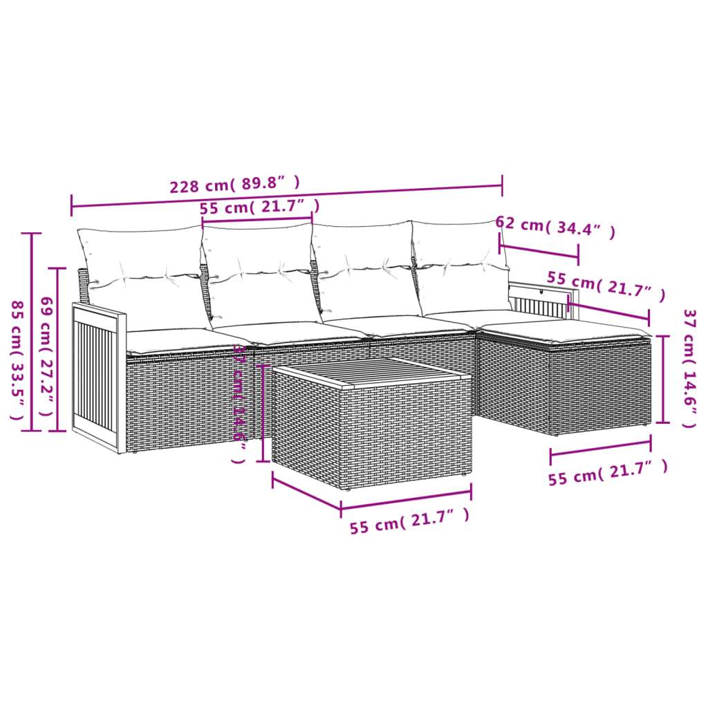 Set Divano da Giardino 6 pz con Cuscini Grigio in Polyrattan | homemem39