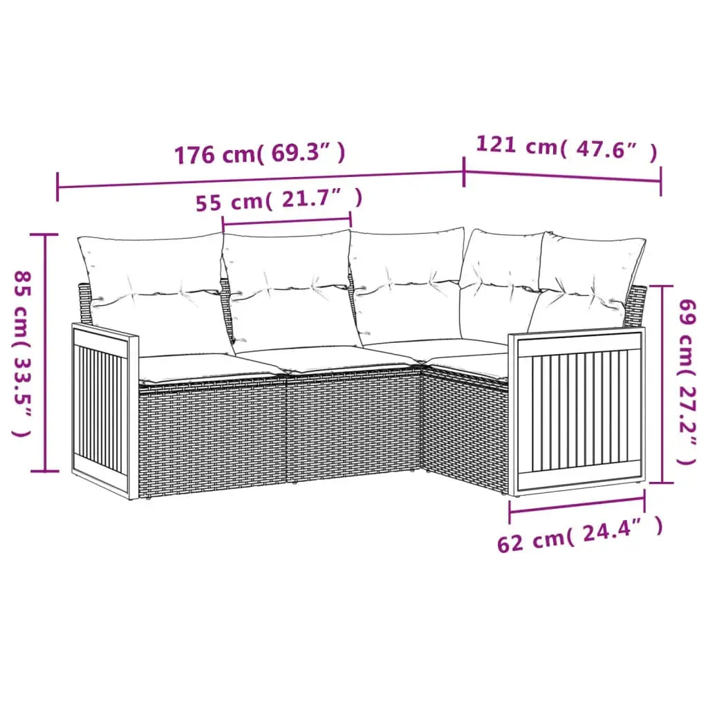 Set Divani da Giardino 4 pz con Cuscini Nero in Polyrattan | homemem39