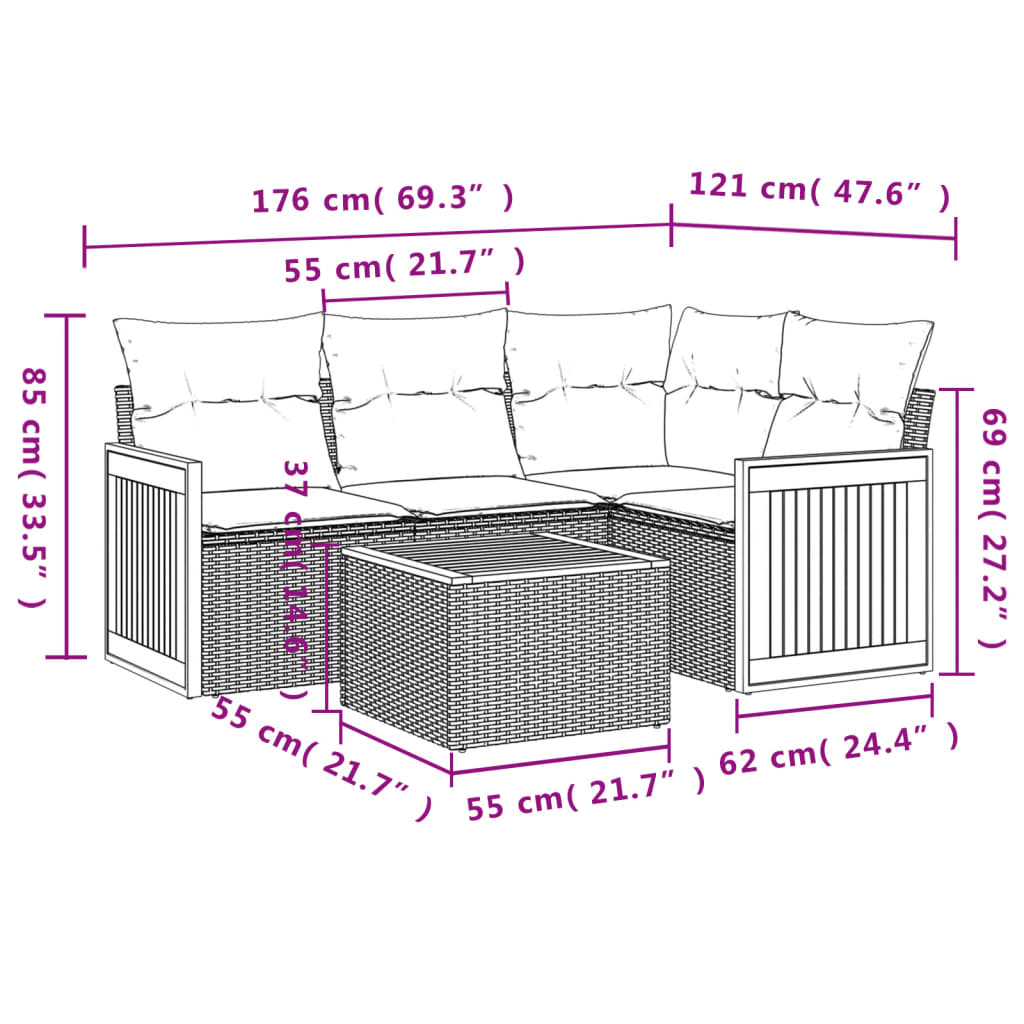 Set Divano da Giardino 5 pz con Cuscini Grigio in Polyrattan | homemem39
