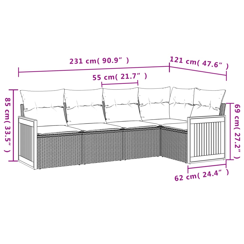 Set Divano da Giardino 5 pz con Cuscini Beige in Polyrattan | homemem39