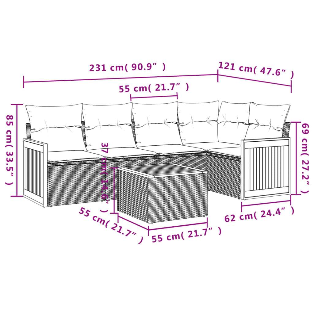 Set Divano da Giardino 6 pz con Cuscini Grigio in Polyrattan | homemem39