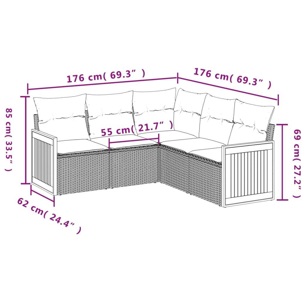 Set Divano da Giardino 5 pz con Cuscini Beige in Polyrattan | homemem39