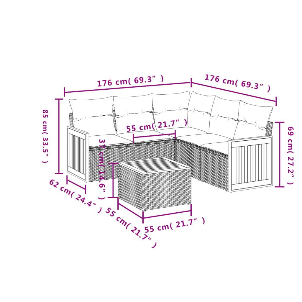 Set Divano da Giardino 6 pz con Cuscini Beige in Polyrattan | homemem39