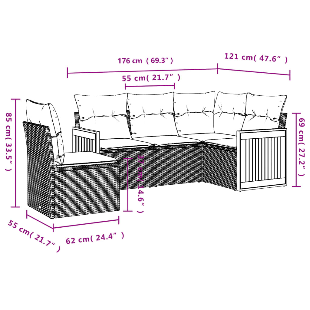 Set Divano da Giardino 5 pz con Cuscini Beige in Polyrattan | homemem39