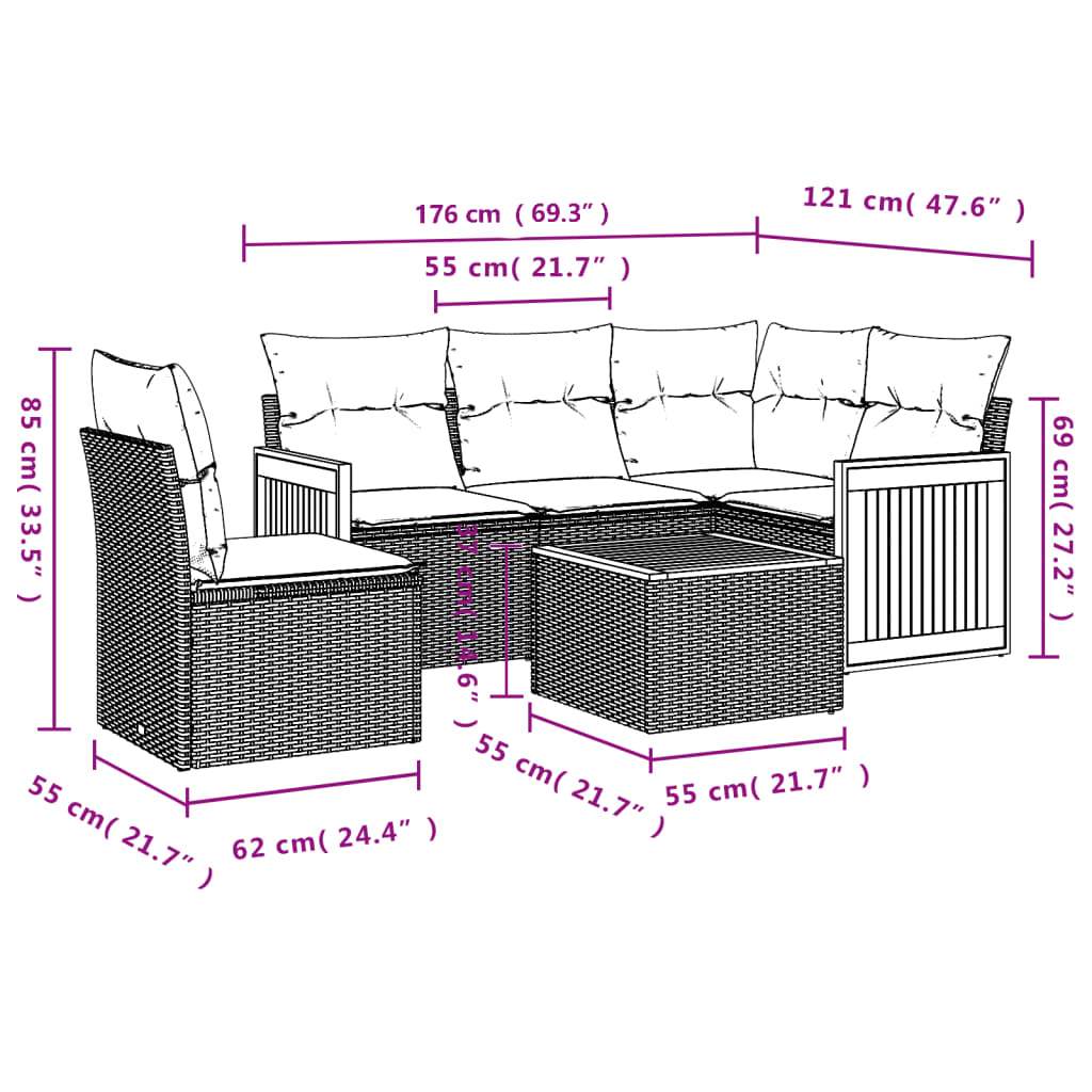 Set Divano da Giardino 6 pz con Cuscini Grigio in Polyrattan | homemem39