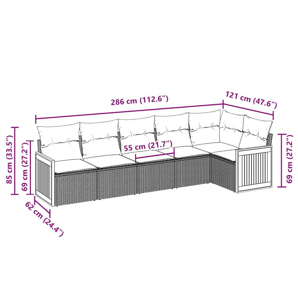 Set Divano da Giardino 6 pz con Cuscini Nero in Polyrattan | homemem39