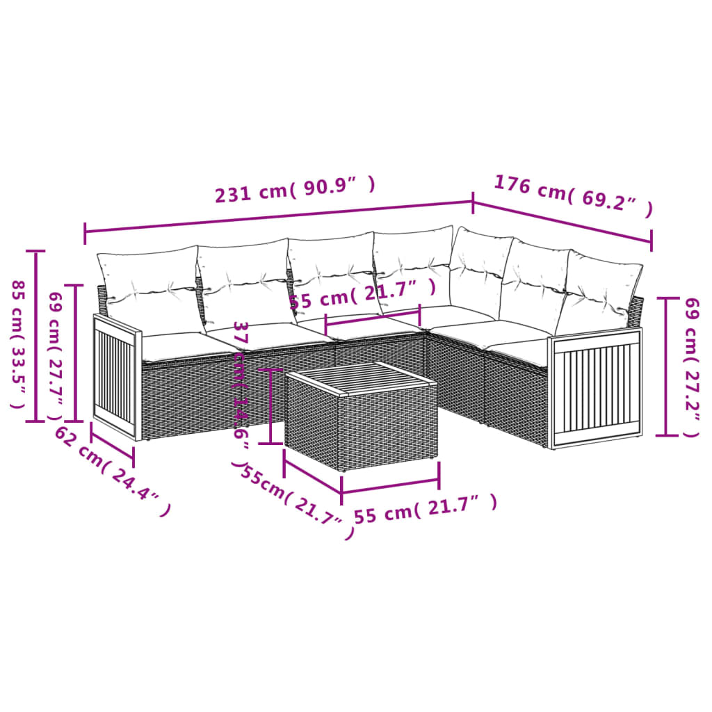 Set Divani da Giardino 7 pz con Cuscini Beige in Polyrattan | homemem39