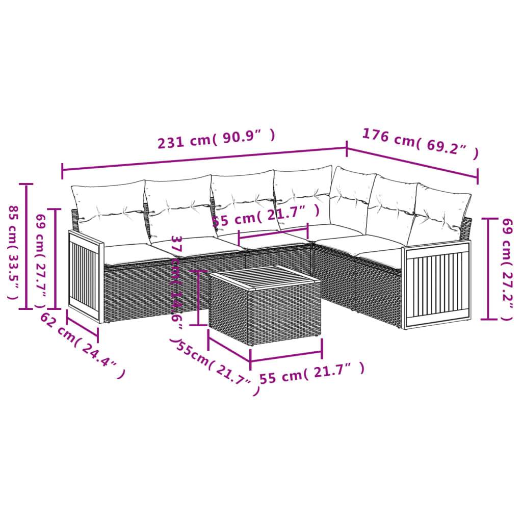 Set Divani da Giardino 7 pz con Cuscini Beige in Polyrattan