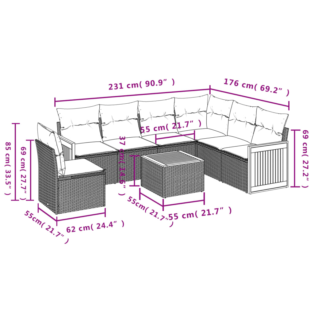 Set Divani da Giardino 7 pz con Cuscini Grigio in Polyrattan