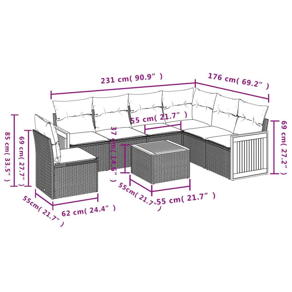 Set Divani da Giardino 7 pz con Cuscini Grigio in Polyrattan | homemem39