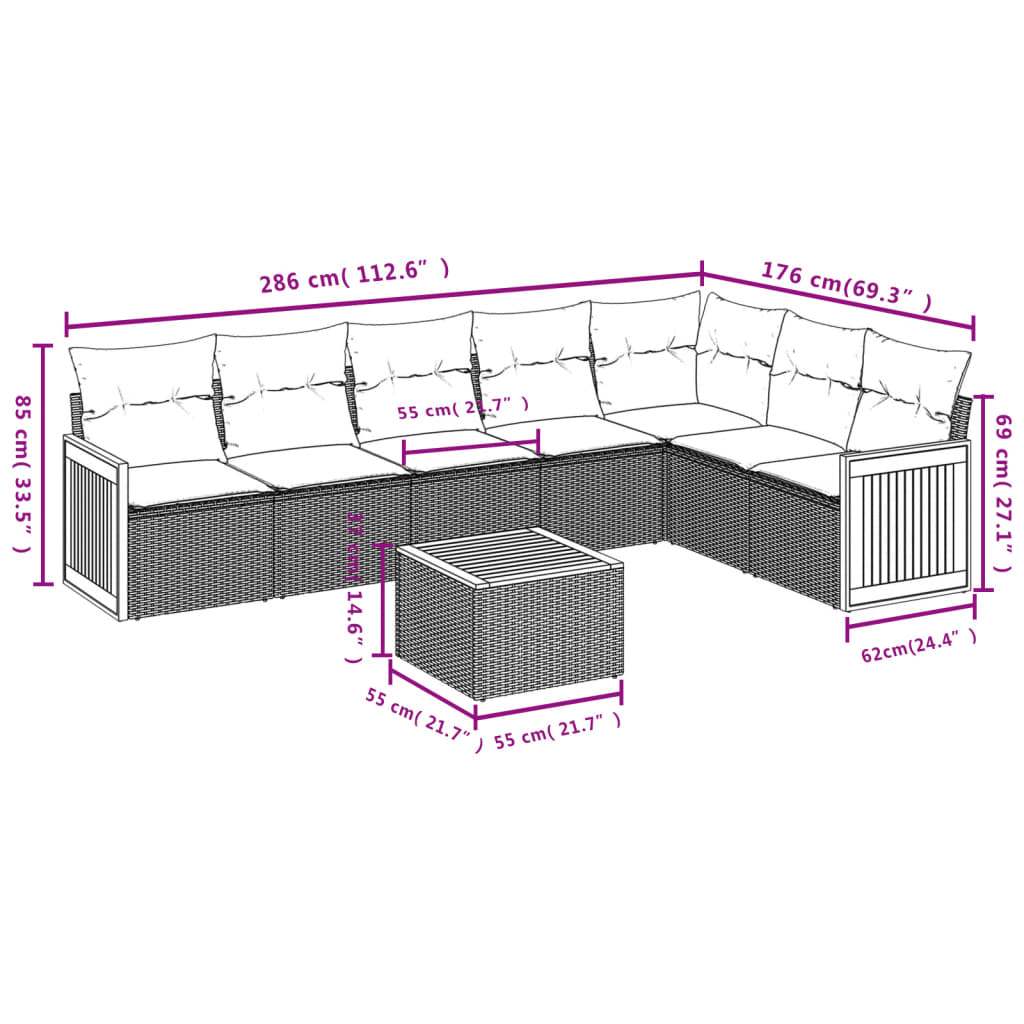 Set Divani da Giardino con Cuscini 8 pz Nero in Polyrattan | homemem39