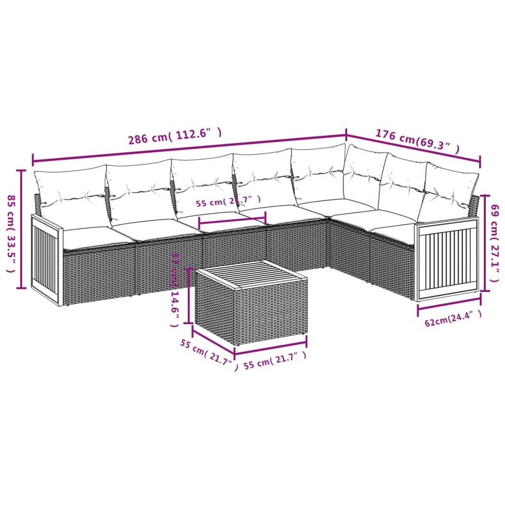 Set Divano da Giardino 8 pz con Cuscini Grigio in Polyrattan