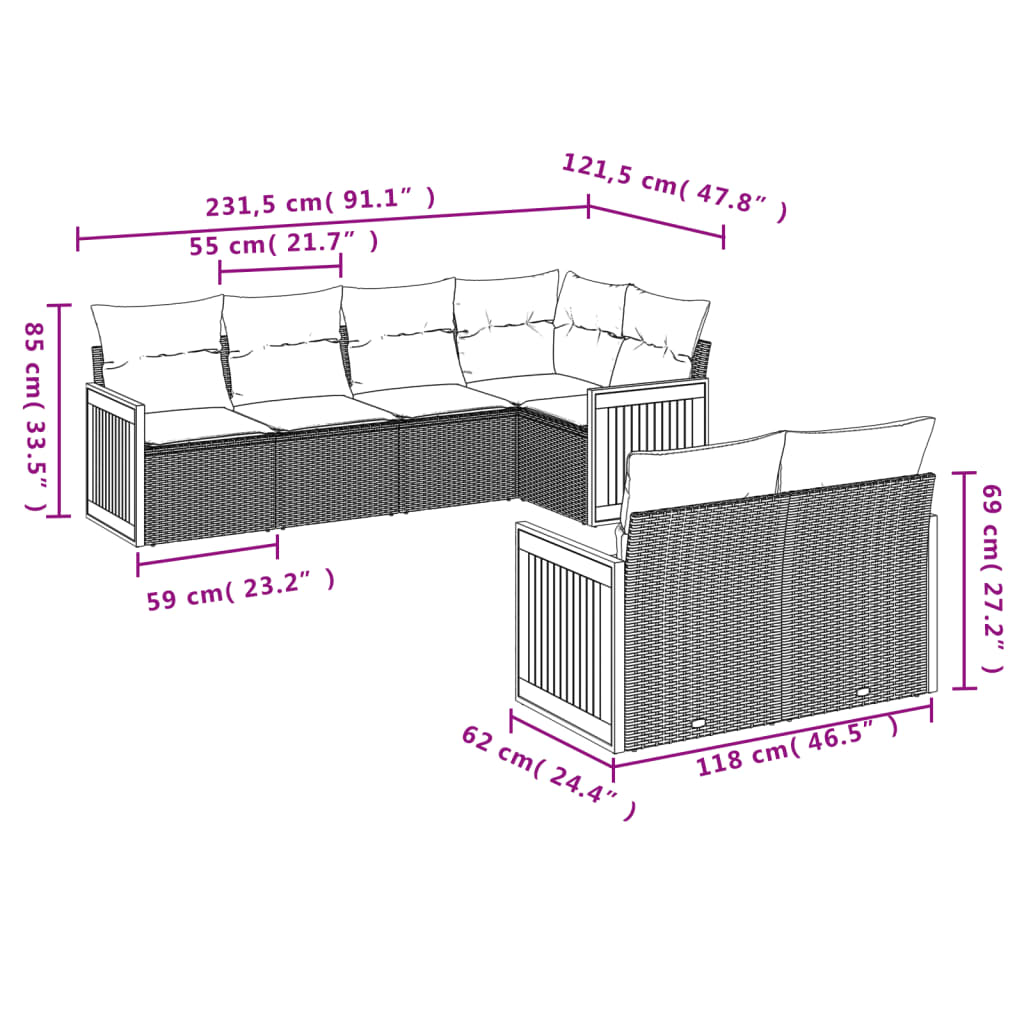 Set Divani da Giardino 7 pz con Cuscini Beige in Polyrattan | homemem39