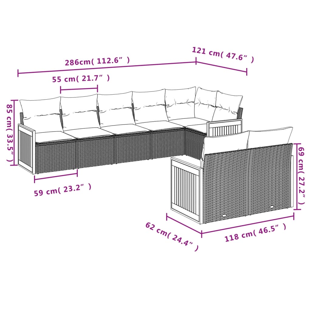 Set Divani da Giardino con Cuscini 8 pz Nero in Polyrattan | homemem39