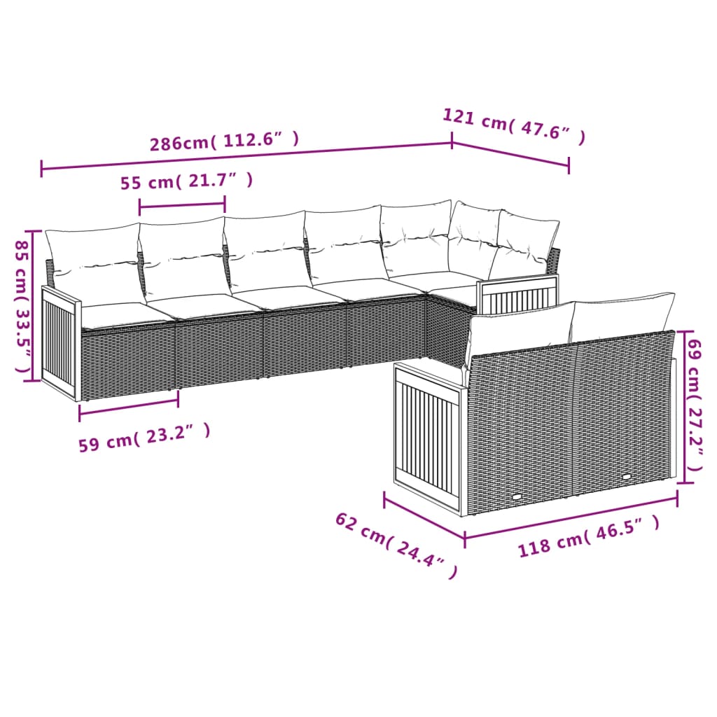 Set Divano da Giardino 8 pz con Cuscini Grigio in Polyrattan | homemem39