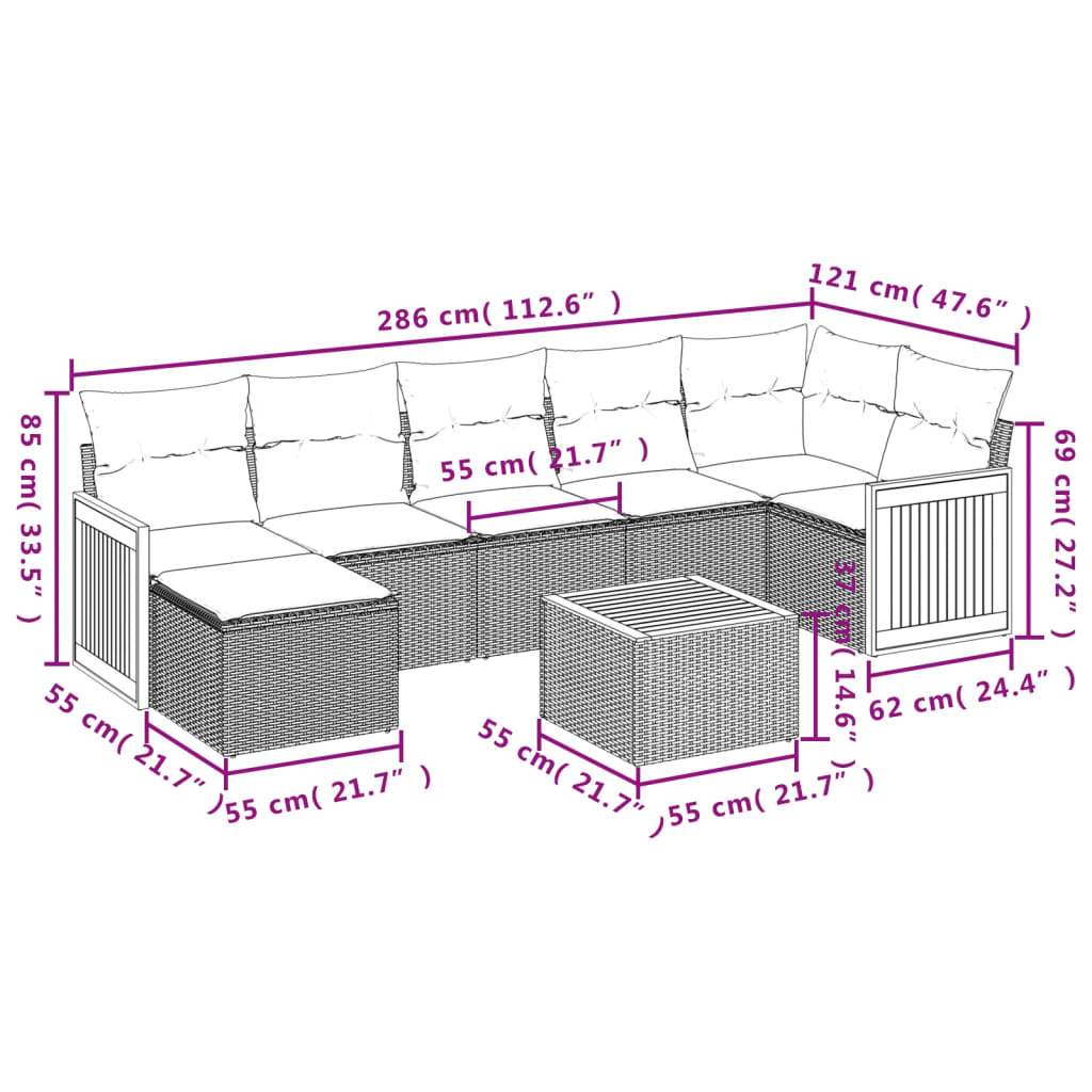 Set Divani da Giardino con Cuscini 8 pz Nero in Polyrattan