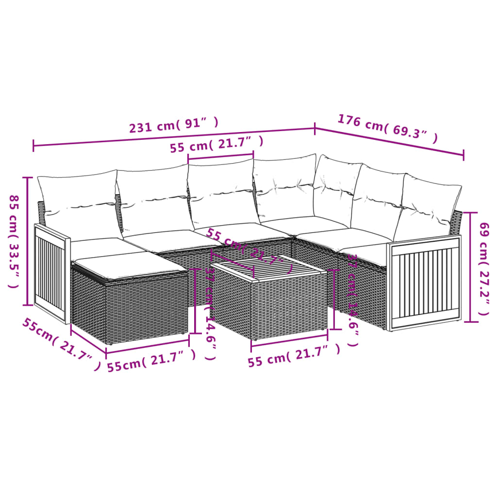 Set Divano da Giardino 8 pz con Cuscini Grigio in Polyrattan