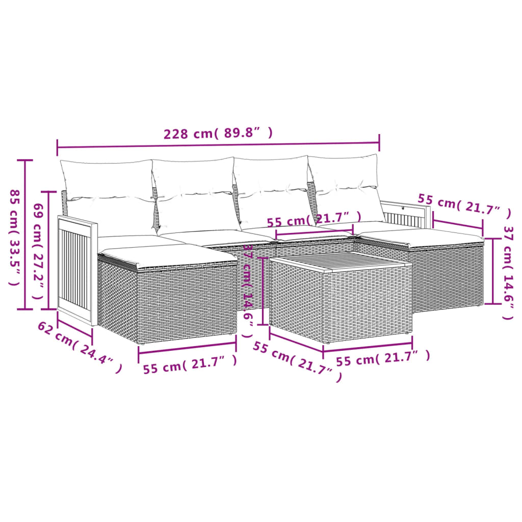 Set Divani da Giardino con Cuscini 7pz Nero Polyrattan | homemem39