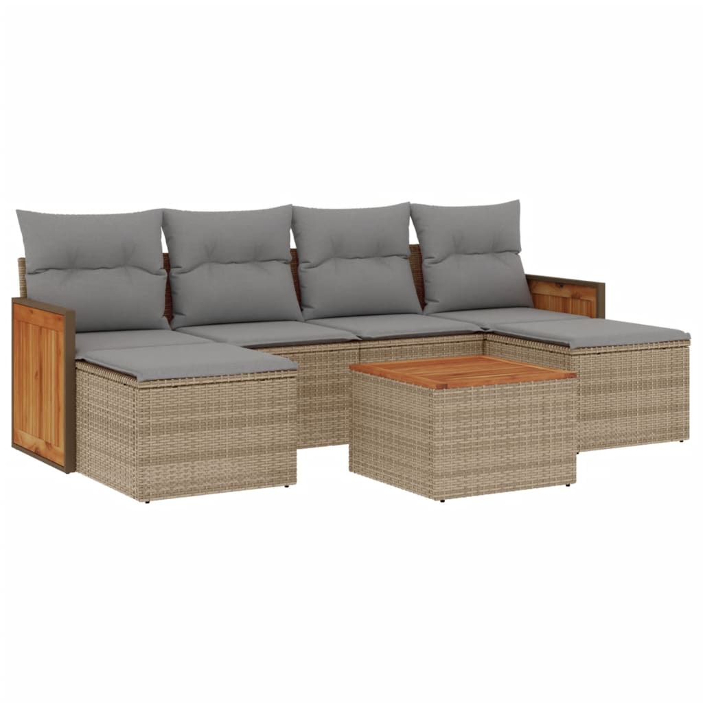Set Divani da Giardino 7 pz con Cuscini Beige in Polyrattan
