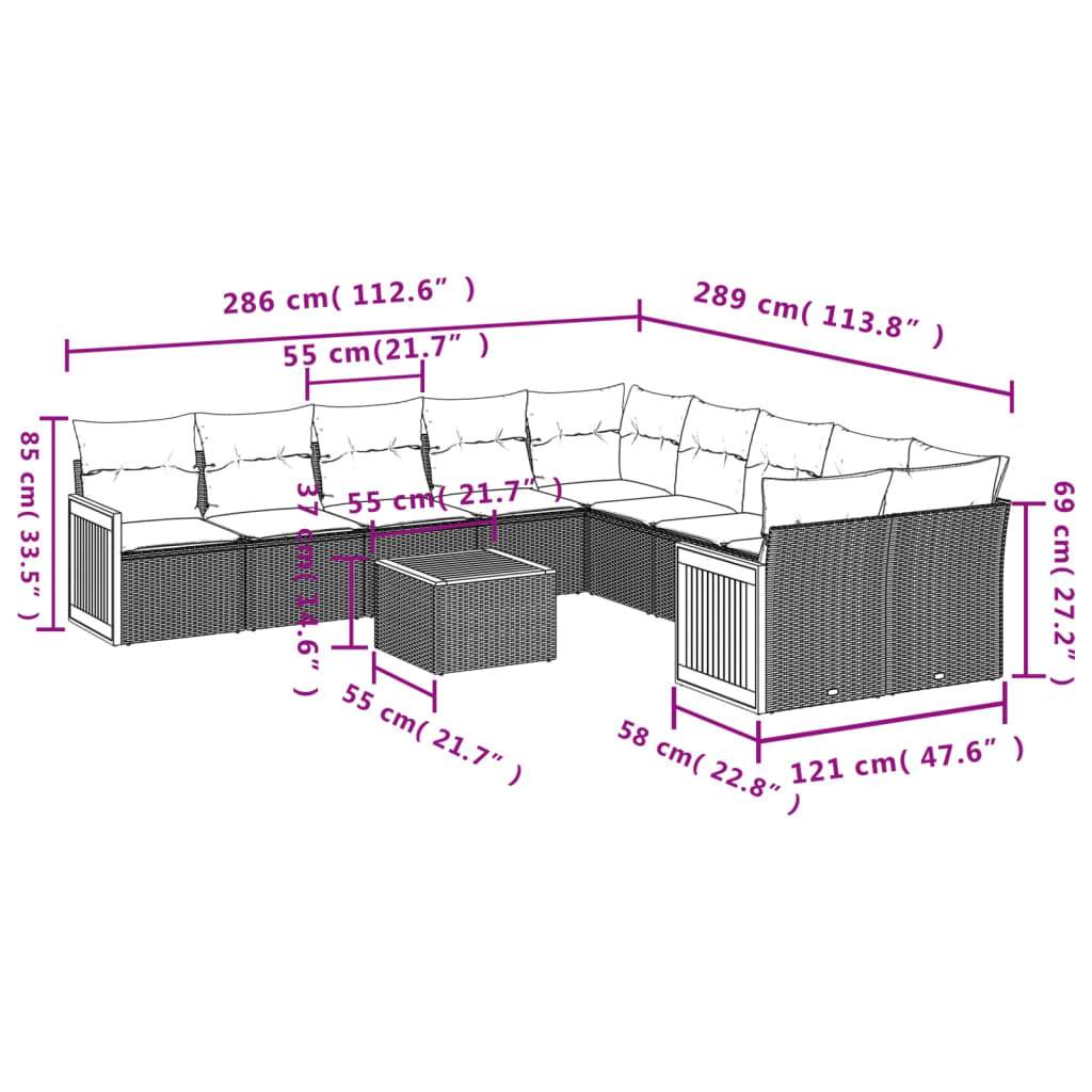 Set Divani da Giardino 11 pz con Cuscini in Polyrattan Nero | homemem39