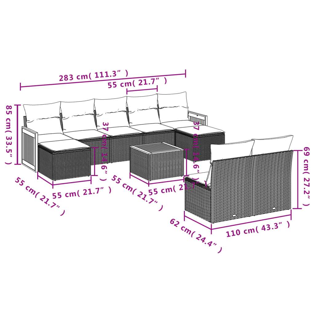 Set Divano da Giardino 10 pz con Cuscini Beige in Polyrattan | homemem39