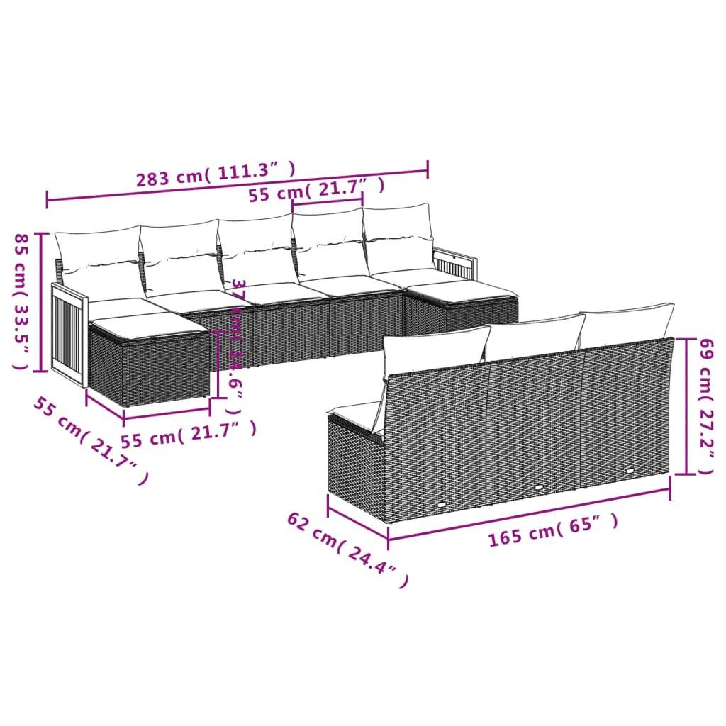 Set Divano da Giardino 10 pz con Cuscini Grigio in Polyrattan | homemem39