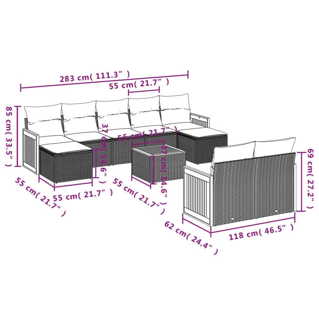 Set Divano da Giardino 10 pz con Cuscini Grigio in Polyrattan | homemem39