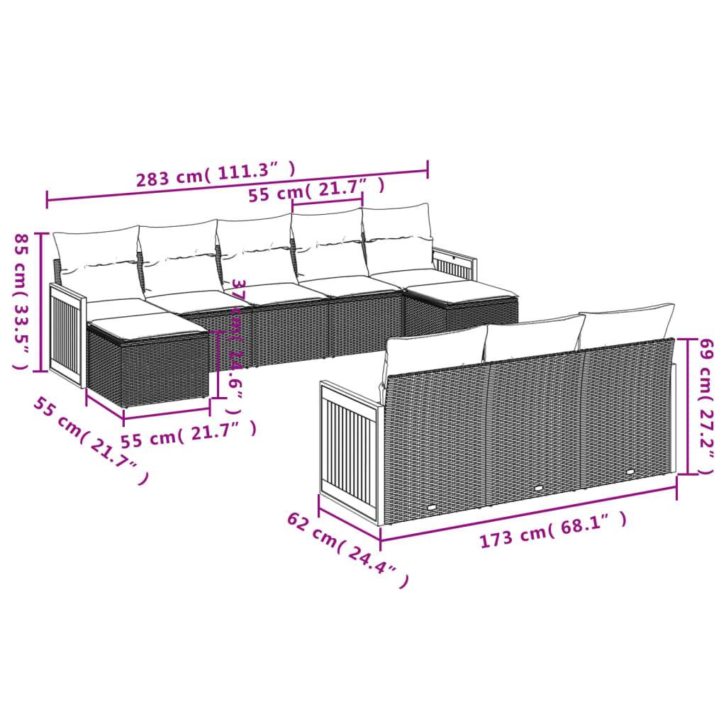 Set Divano da Giardino 10 pz con Cuscini Grigio in Polyrattan | homemem39