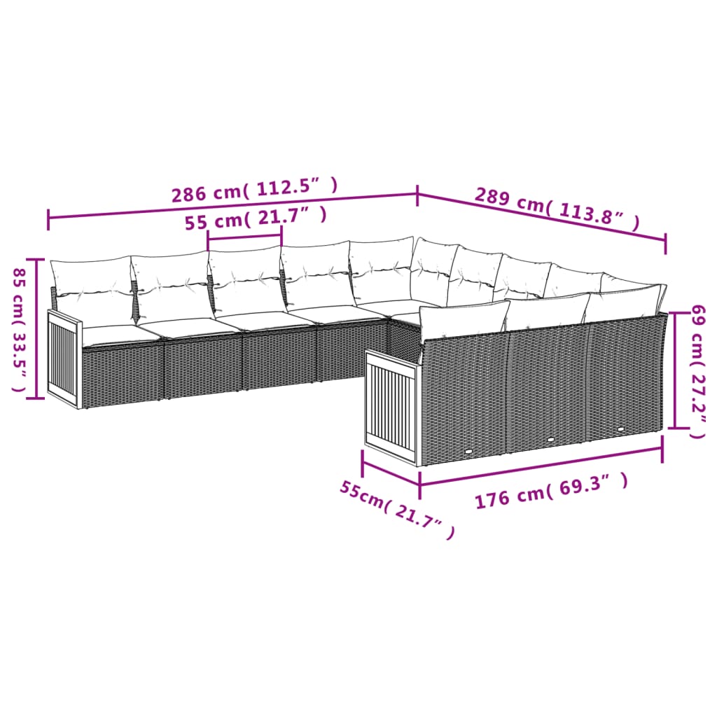 Set Divani da Giardino 11 pz con Cuscini Beige in Polyrattan | homemem39