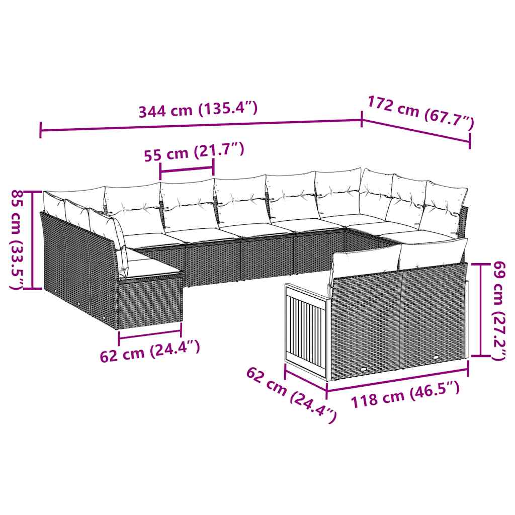 Set Divani da Giardino 12 pz con Cuscini Nero in Polyrattan | homemem39