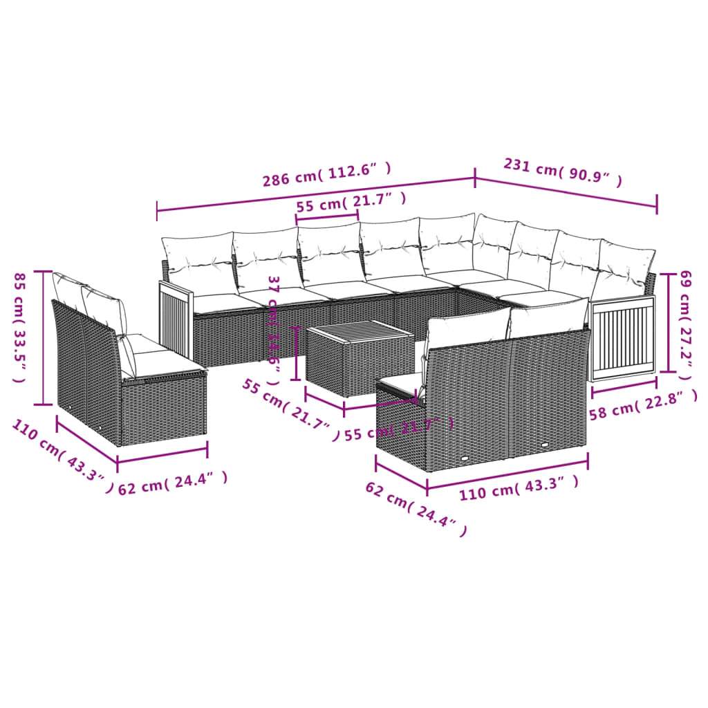 Set Divani da Giardino 13pz con Cuscini Nero in Polyrattan | homemem39
